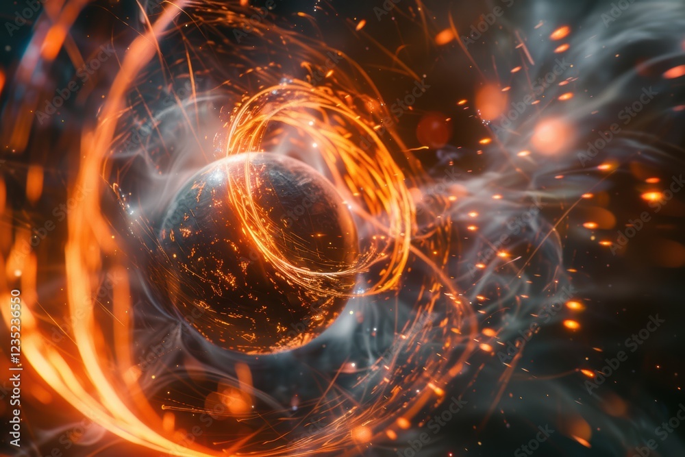 Obraz premium Space-based magnetic fields, glowing patterns, cosmic forces, and energy interaction.