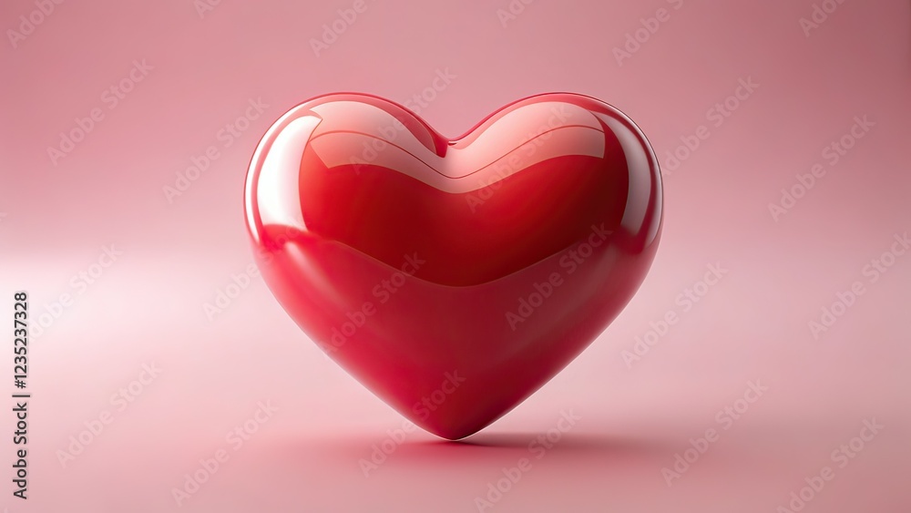3D Red Heart Valentine's Day Graphic Design, Pink Background, High Depth of Field 3D Red Heart Valentine's Day Graphic Design, Pink Background, High Depth of Field