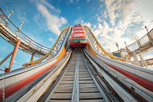 A water slide, creating anticipation for the thrilling descent into the water below. photo