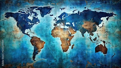 Abstract Blue Old Map Low Light Photography AI Art