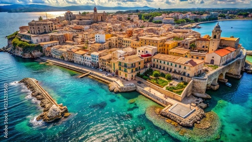 Aerial Macro View: Ortigia Island, Syracuse, Sicily, Italy - Coastal Architecture & Mediterranean Sea