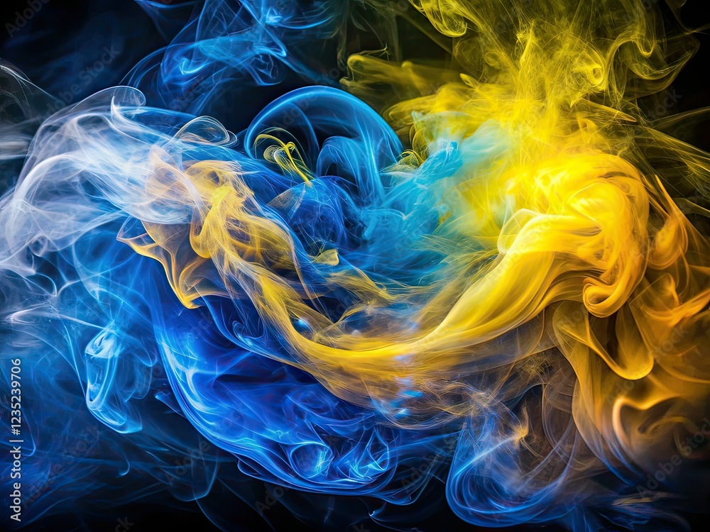 Fototapeta premium Abstract Blue Yellow Smoke Double Exposure Background
