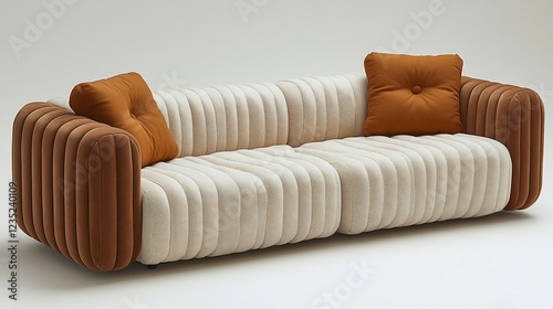 Elegant Modern Sofa Design:  Beige and Brown Tufted Upholstery photo