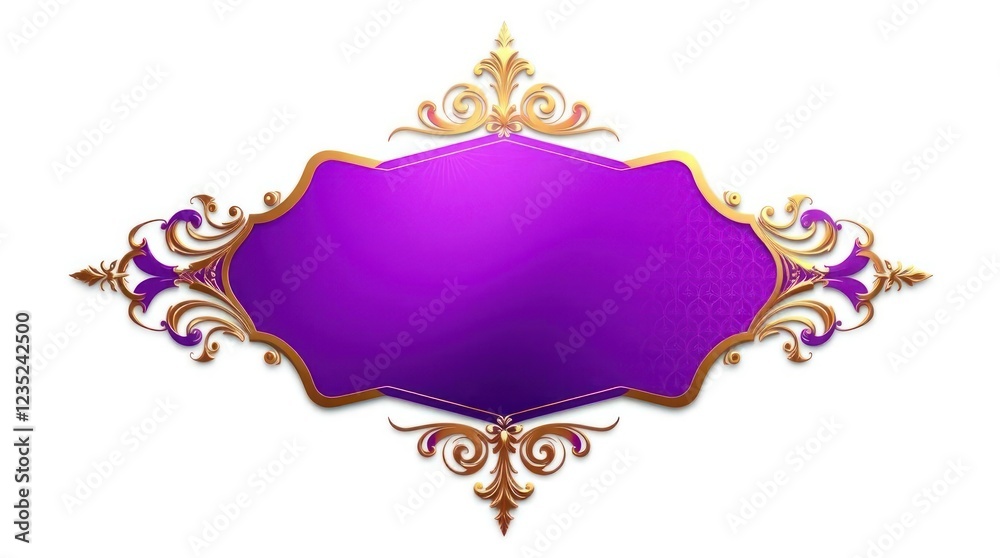 decorative vector frame featuring intricate purple and gold swirling motifs with floral accents on a smooth white canvas decorative vector frame featuring intricate purple and gold swirling motifs with floral accents on a smooth white canvas