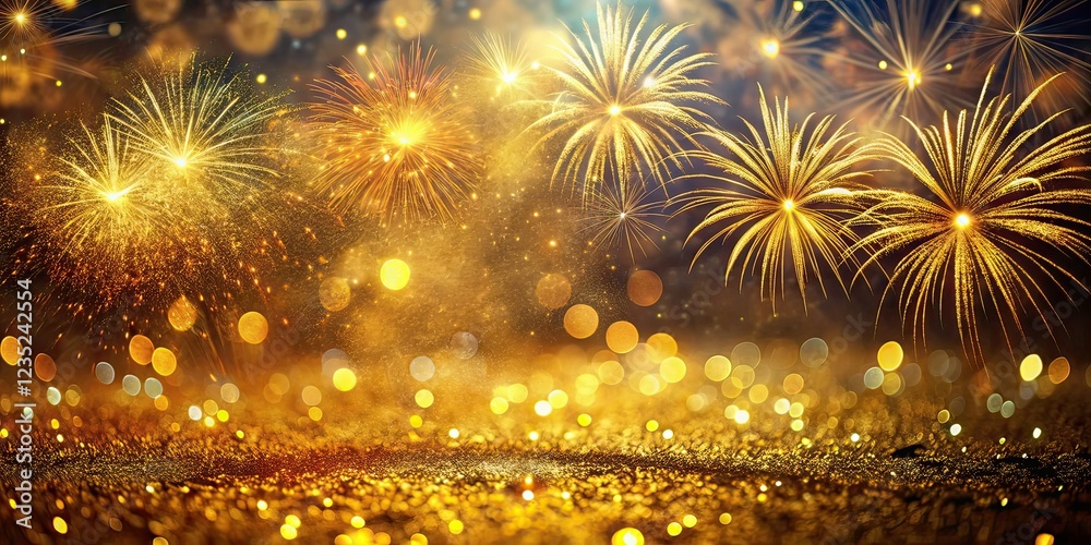 Fototapeta premium Abstract Gold Glitter Fireworks - Vintage Christmas, New Year & 4th of July