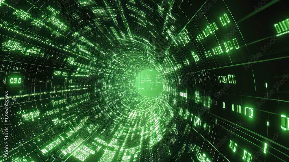 Abstract Green Digital Data Tunnel Visualization Abstract Green Digital Data Tunnel Visualization