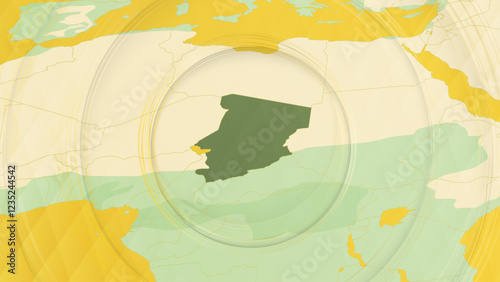 Abstract Map of Chad and Surrounding Regions with Circular Patterns.