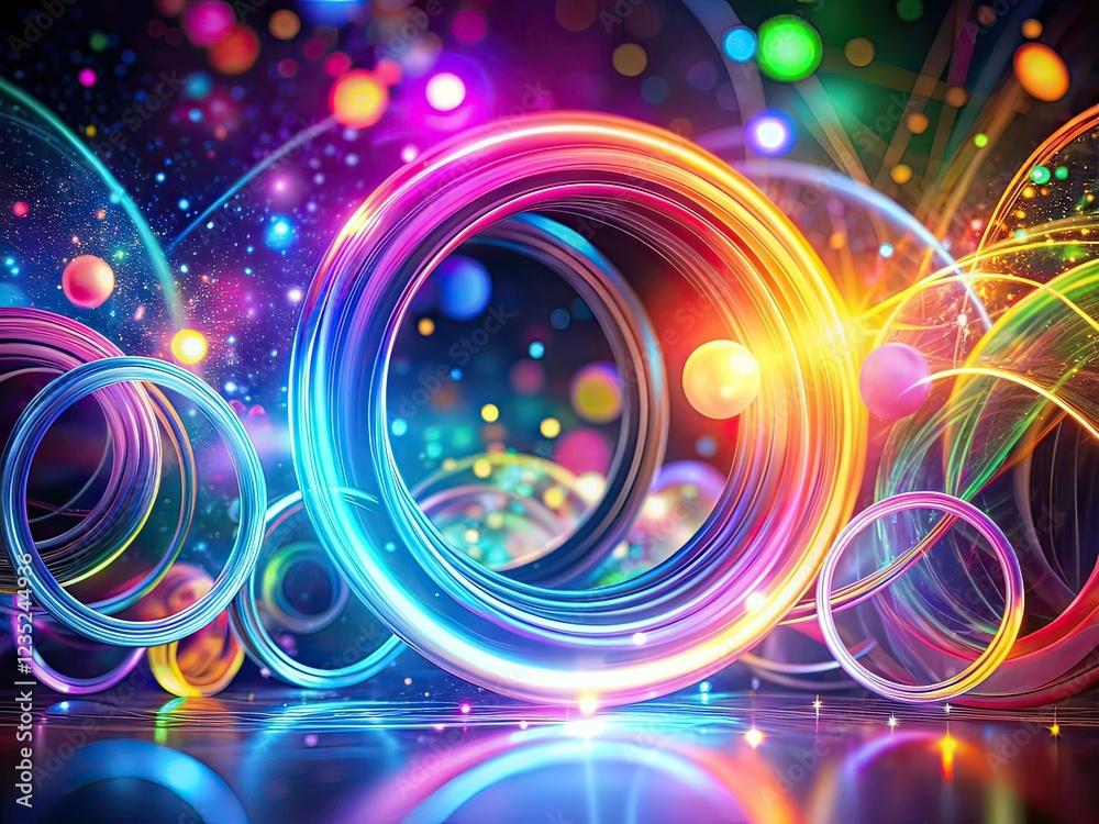Obraz premium Abstract Neon Rings Long Exposure Backgrounds - AI Art