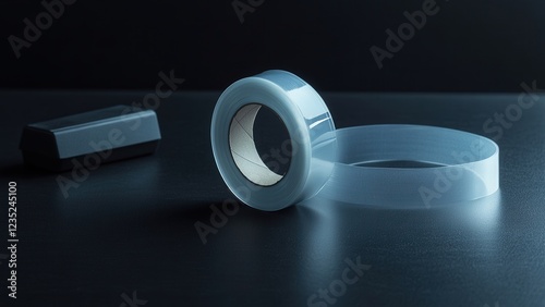 Clear Adhesive Tape with Dispenser on Dark Surface photo