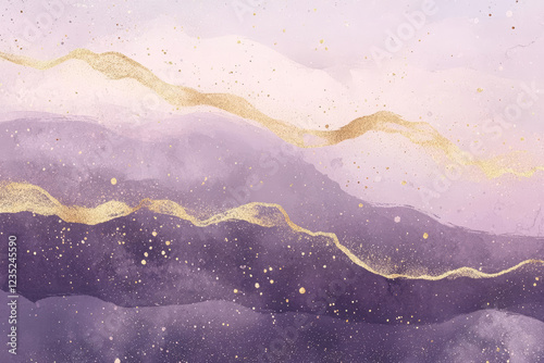 Elegant purple abstract background with gold accents and soft waves