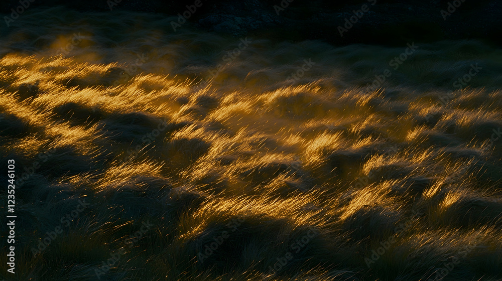 Golden Sunset Grass Field, Windblown Texture, Rural Landscape, Background Darkness, Nature Photography Golden Sunset Grass Field, Windblown Texture, Rural Landscape, Background Darkness, Nature Photography