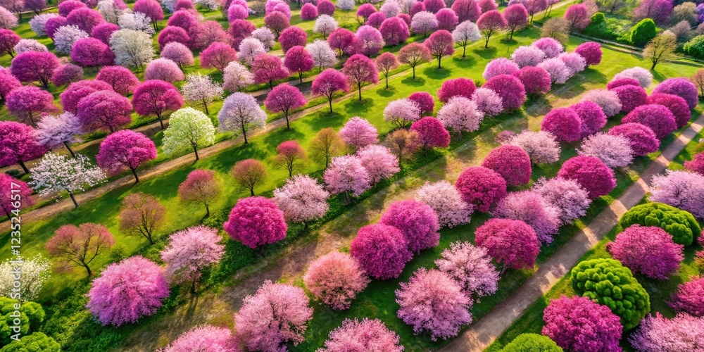 Aerial View of Pink Peonies Blooming in Spring