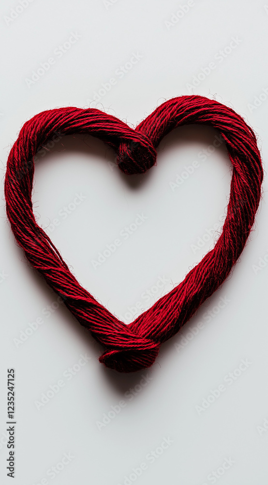 Fototapeta premium Herz aus rotem Garn auf hellem Hintergrund