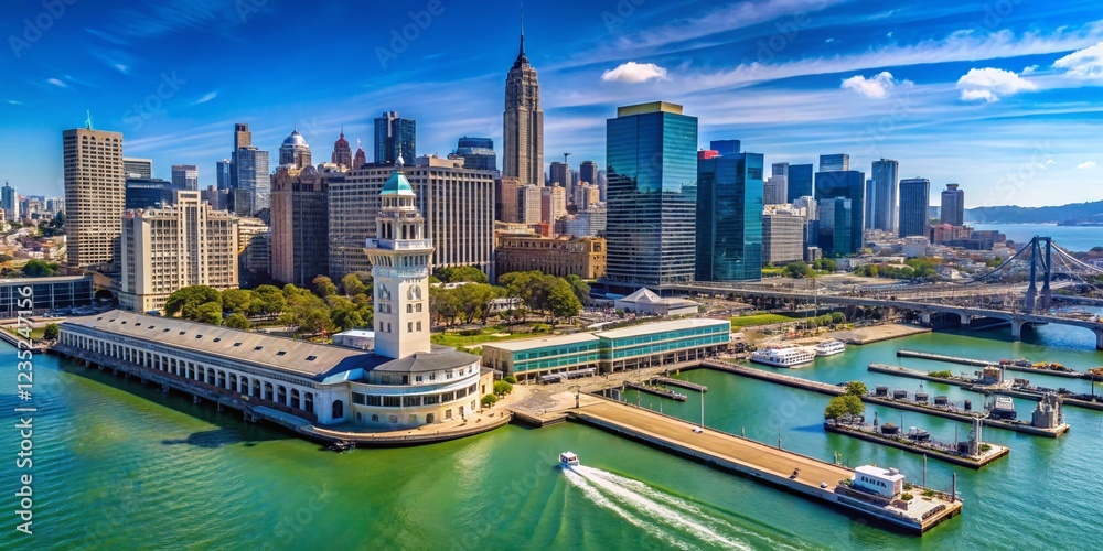 Obraz premium Aerial View of San Francisco Skyline from Embarcadero