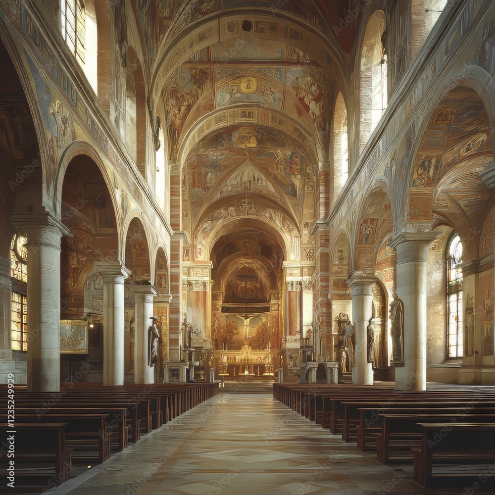 Fototapeta premium Ornate church interior with frescoes
