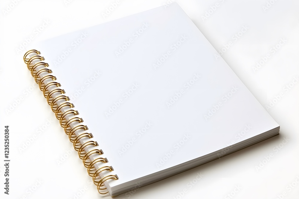 Blank Spiral Notebook with Gold Binding White Paper Mockup Stationery Blank Spiral Notebook with Gold Binding White Paper Mockup Stationery