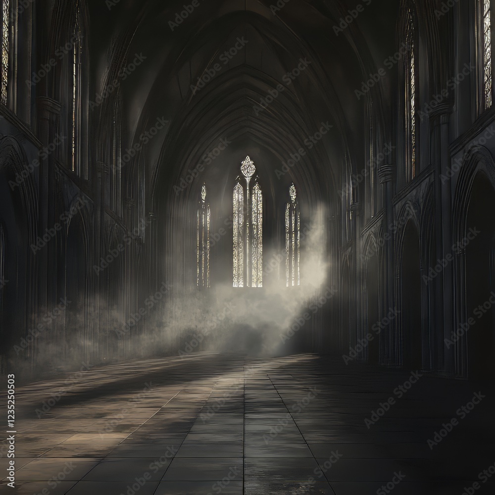Misty Gothic cathedral interior Misty Gothic cathedral interior