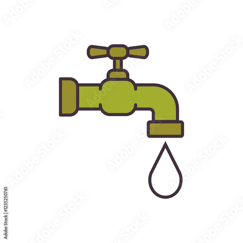  An icon of a tap with a droplet of water dripping from it. The importance of water conservation and responsible use of natural resources. We need to stop pollution of water sources and protect them. 