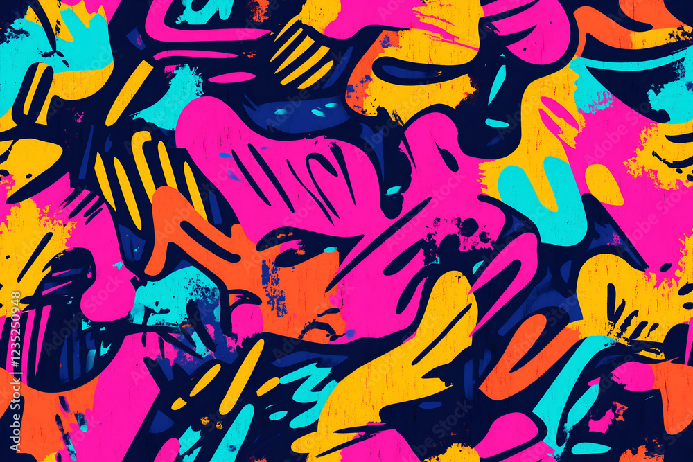 Fototapeta premium Neon Graffiti Splashes Seamless Pattern