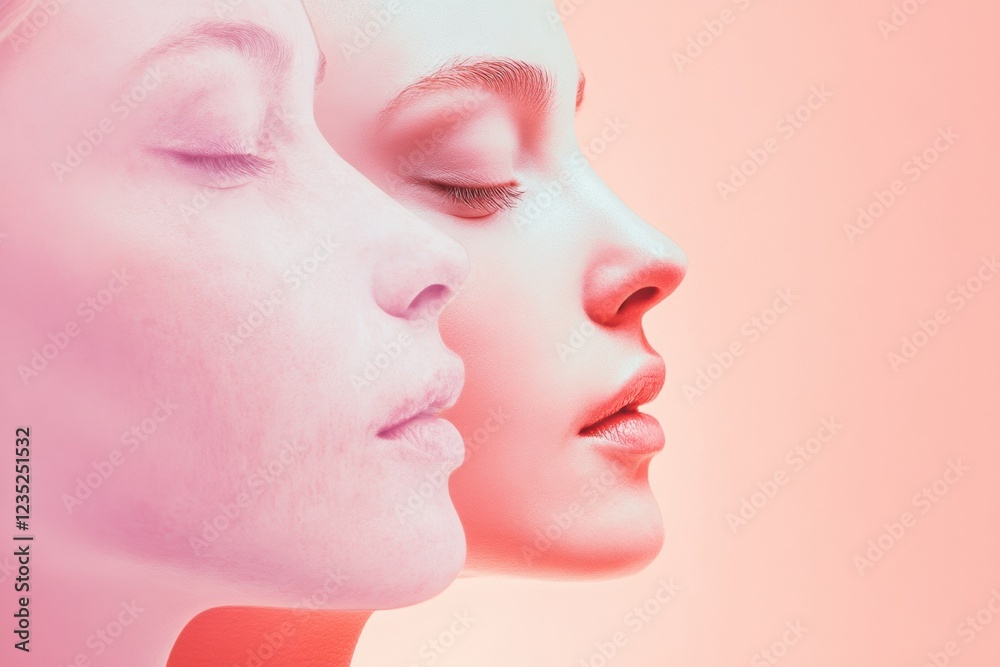 Youth and age are contrasted in two side by side faces showcasing visible aging and smooth skin. Generative AI Youth and age are contrasted in two side by side faces showcasing visible aging and smooth skin. Generative AI