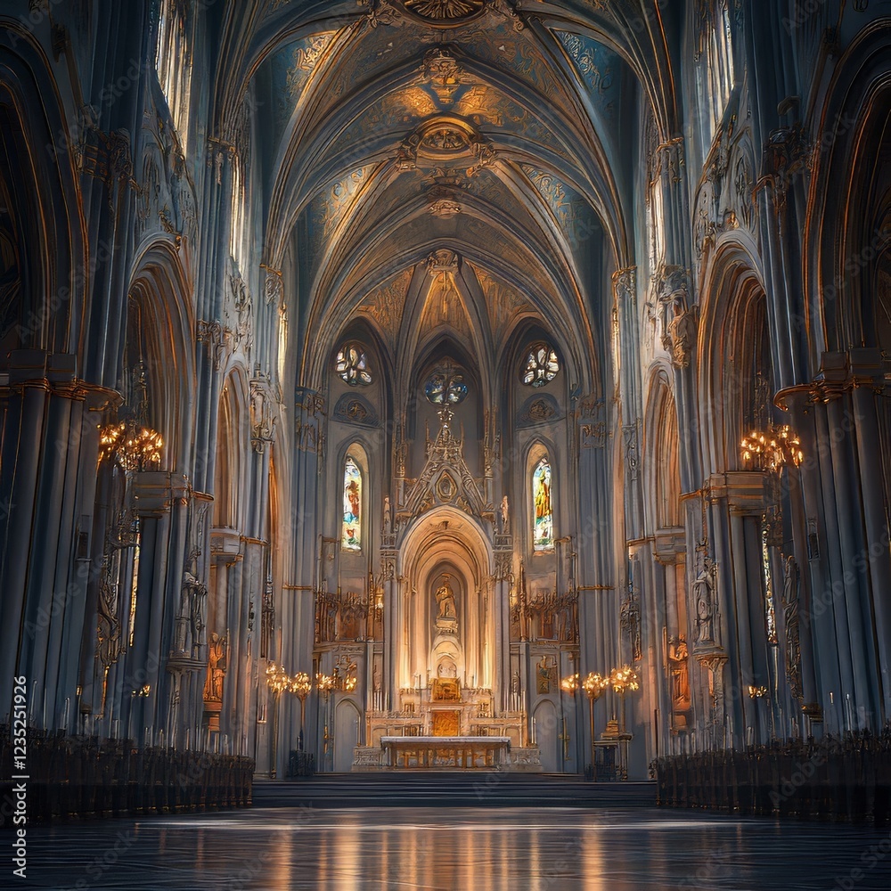 Fototapeta premium Grandiose church interior, serene light