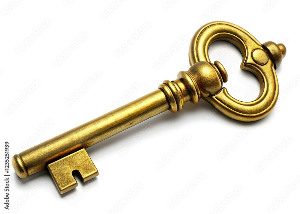 Antique Golden Door Key, Architectural Photography, Close-up, Isolated Antique Golden Door Key, Architectural Photography, Close-up, Isolated