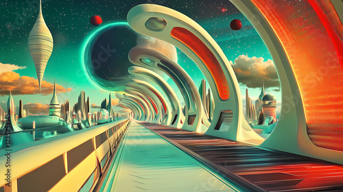 Retro futurism: retro-futuristic colors like space age silver, retro red, and neon green create a retro-futurism theme. Retro Futurism. Illustration