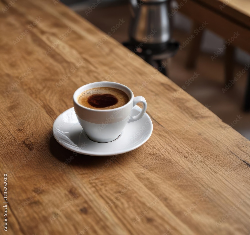 Espresso shot in a demitasse cup on a wooden counter, beverage, espresso Espresso shot in a demitasse cup on a wooden counter, beverage, espresso