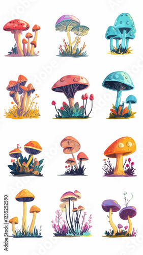 Enchanting Alien Fungi Blossoms Vector Collection with Slime and Spores