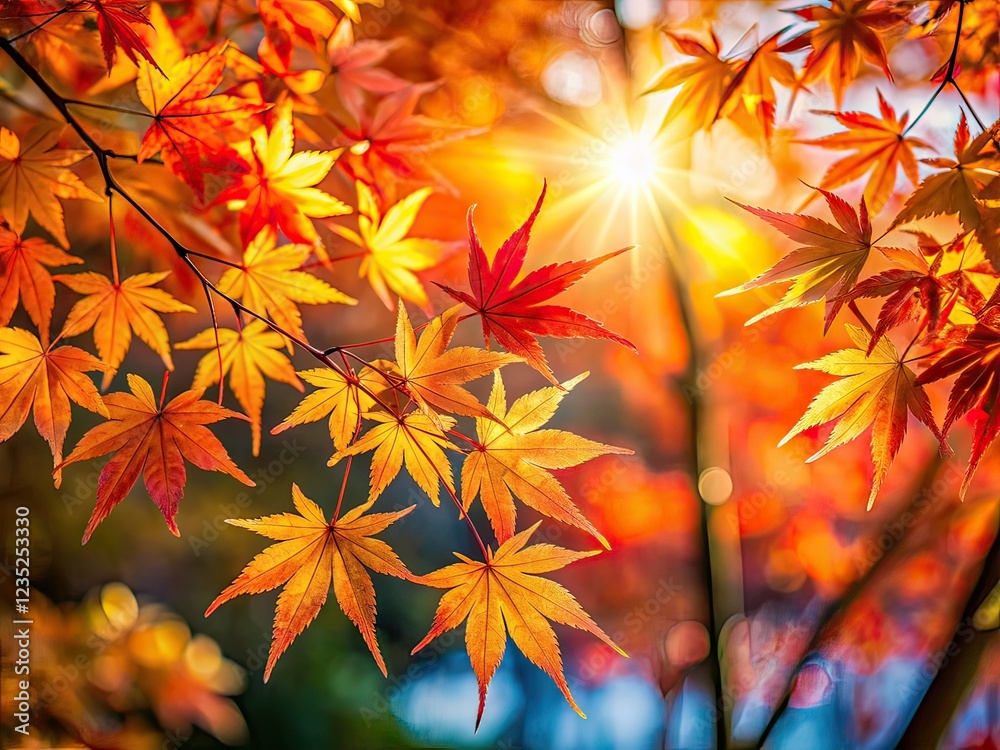 Fototapeta premium Autumn Maple Leaves Kyushu Japan Tilt-Shift Macro