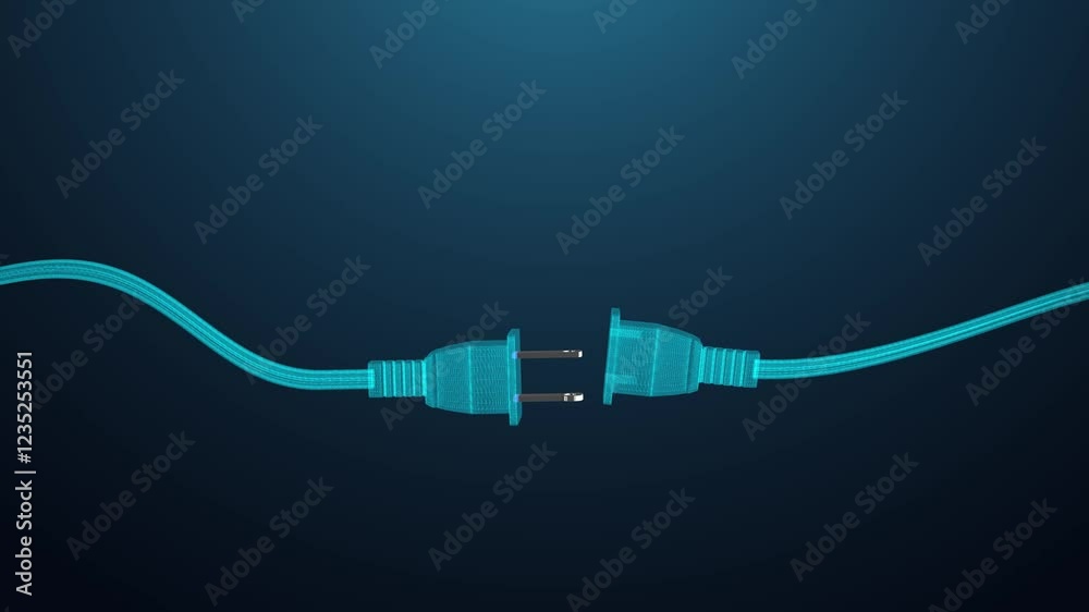 Electric Plug and Socket Connection. Digital Energy Transfer. 4K