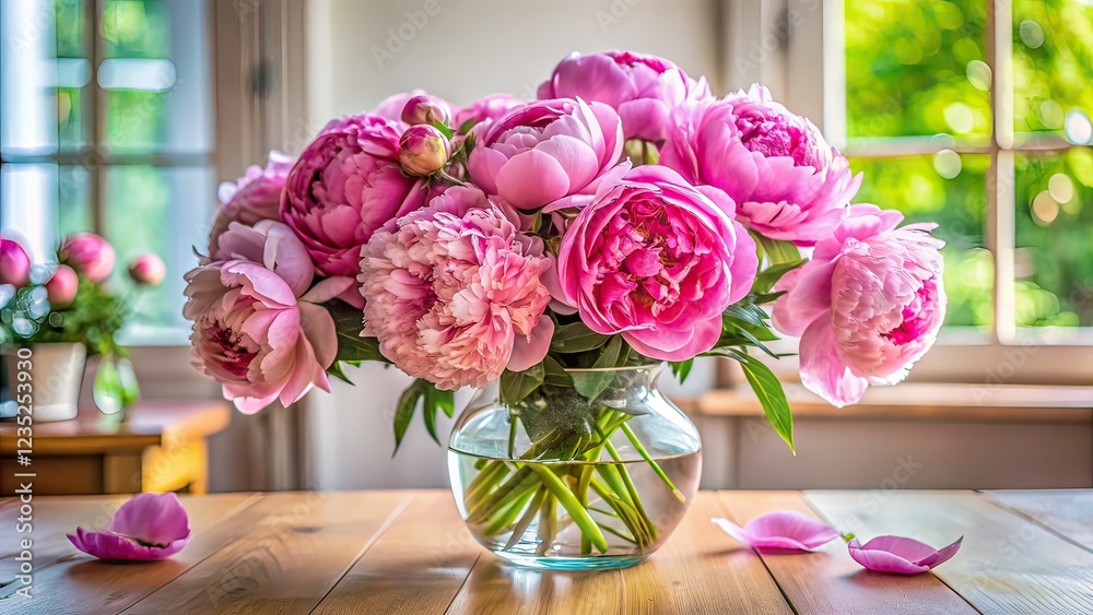Beautiful Peonies in Vase - Close Up, Copy Space Beautiful Peonies in Vase - Close Up, Copy Space