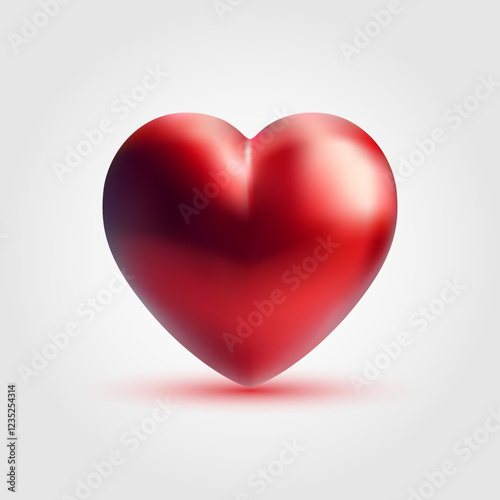 Glossy red heart isolated on white background. Mesh gradient icon. Love romantic design. Template for holiday cards, Valentine's day, happy wedding.