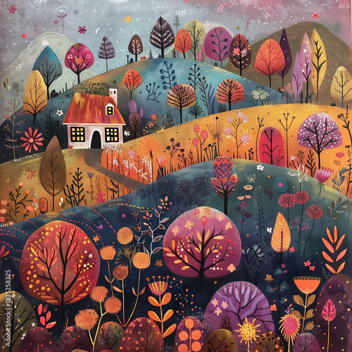 Autumnal Hillside Cottage - A Colorful Landscape