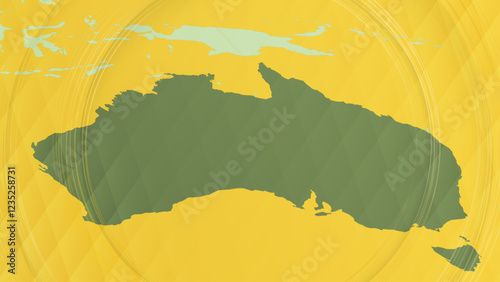 Abstract Map of Australia and Surrounding Regions with Circular Patterns.