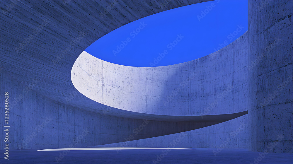 Obraz premium Abstract concrete architecture, circular skylight, interior design, modern building