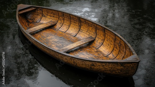 Wooden Canoe on Calm Water, Dark Background photo