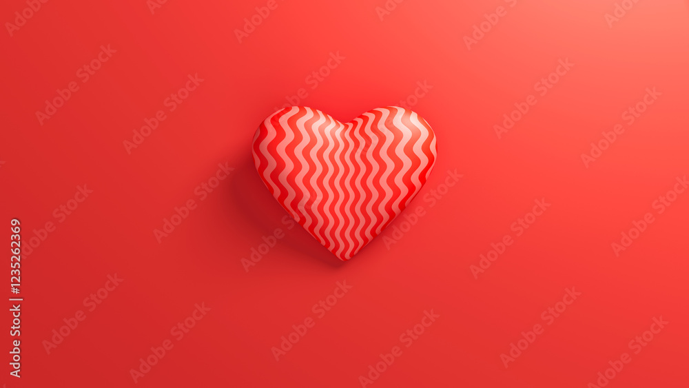 Red wavy heart with soft shadow on a red background. Valentine's day romantic backdrop. 3d render illustration. Red wavy heart with soft shadow on a red background. Valentine's day romantic backdrop. 3d render illustration.