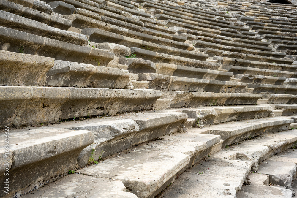 The Ancient City of Side. Port. Peninsula. Turkey. Manavgat. Antalya. The largest amphitheater in Turkey. The main street of the ancient city. Mediterranean Sea. The Ancient City of Side. Port. Peninsula. Turkey. Manavgat. Antalya. The largest amphitheater in Turkey. The main street of the ancient city. Mediterranean Sea.