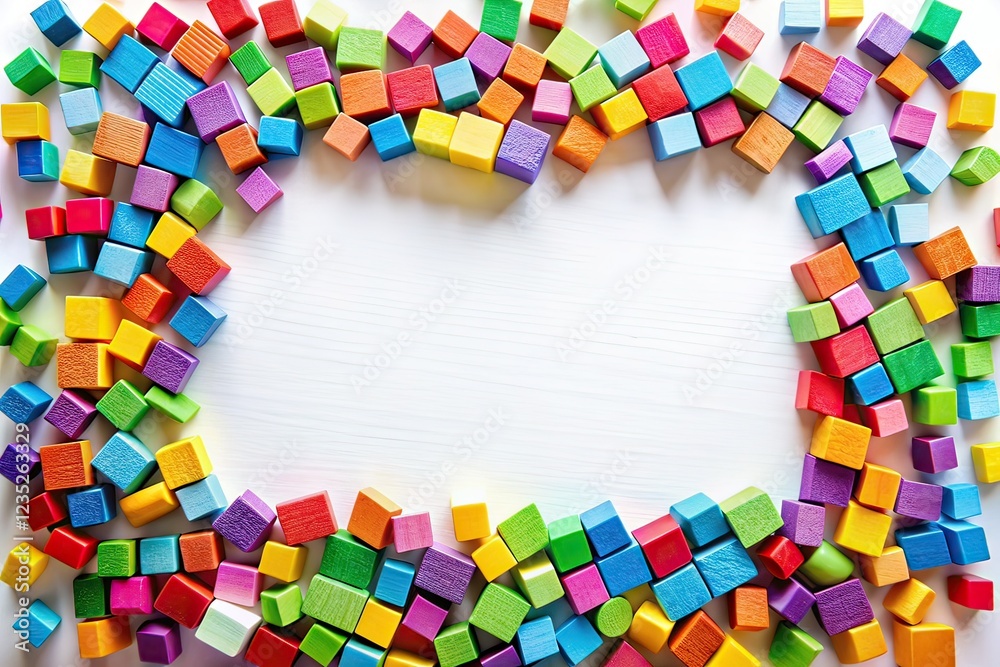 Fototapeta premium Colorful Blocks Flat Lay, White Background, Text Space, Design
