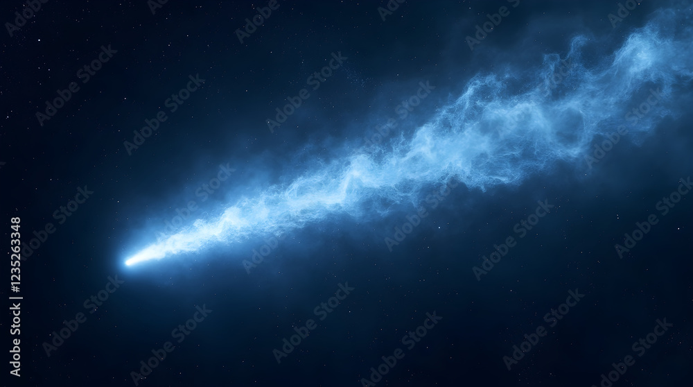 Fototapeta premium Stunning Celestial Event: Glowing Blue Comet Streaking Across Dark Night Sky, Dramatic Space Photography