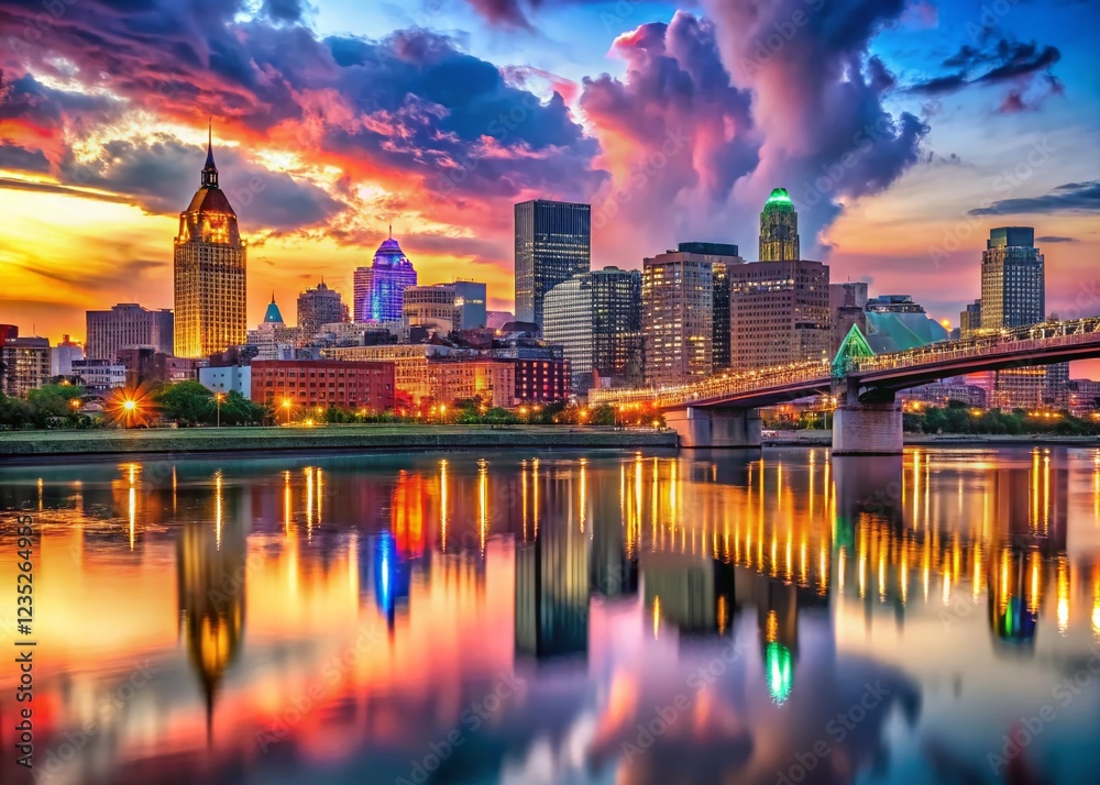 Fototapeta premium Cincinnati Ohio Skyline Dusk River Cityscape Panoramic View