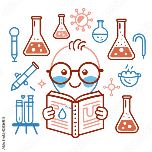 Beaker Laboratory Equipment Vector | Research Clipart, Cartoon & Line Art Illustration, Beaker lab equipment vector for research, clipart, cartoon & line art illustration on a white background.