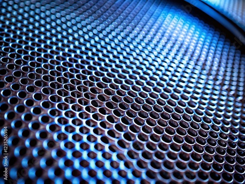 Close-up Candid Shot: Black Speaker Grill Texture with Dust Particles photo