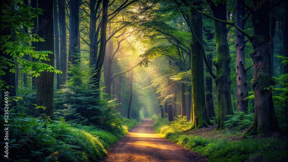 Fototapeta premium Dark Forest Pathway - AI Photorealistic Landscape