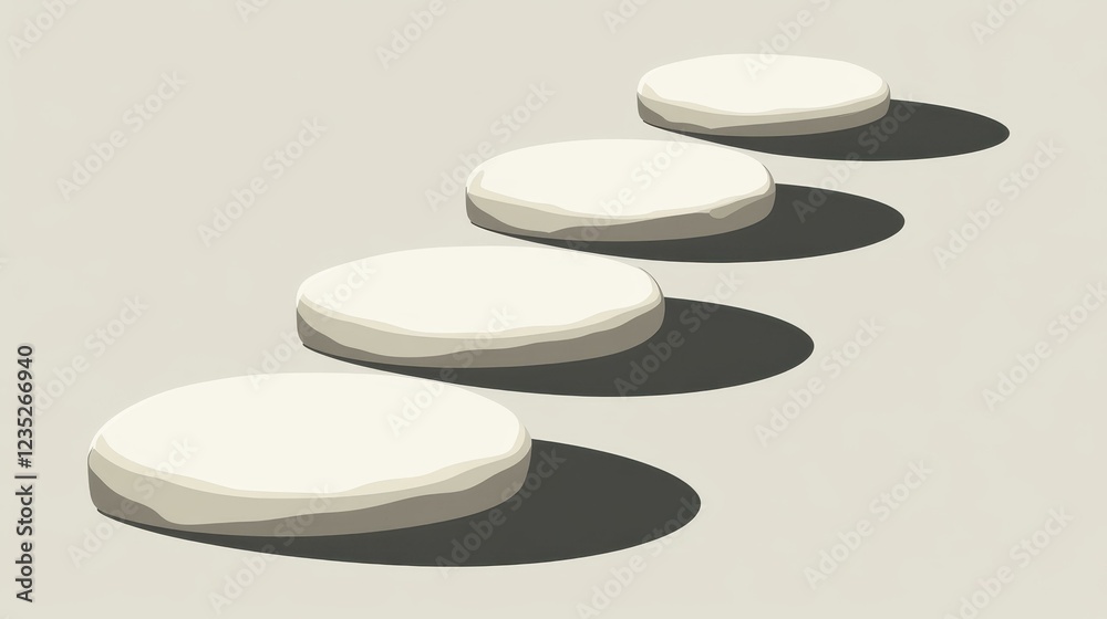 A minimalist 2D vector design showcasing a simple path of evenly spaced stepping stones in neutral tones.