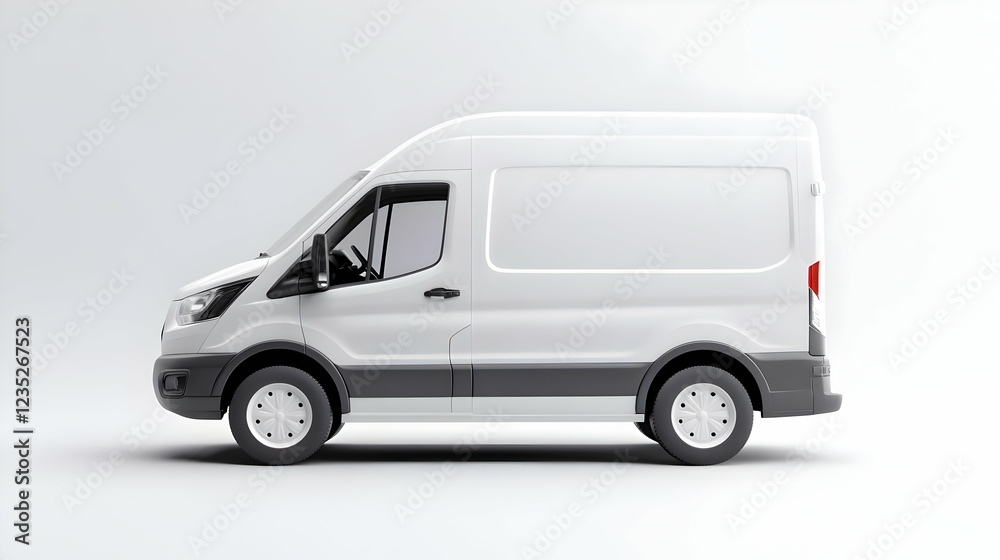 White delivery van, side view, studio shot, transport White delivery van, side view, studio shot, transport