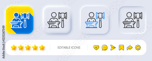 Auction line icon. Neumorphic, Flat shadow, 3d buttons. Bid offer sign. Act hammer deal symbol. Line auction icon. Social media icons. Vector