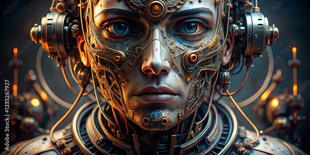 Close-Up of Robot Face with Intricate Details Close-Up of Robot Face with Intricate Details