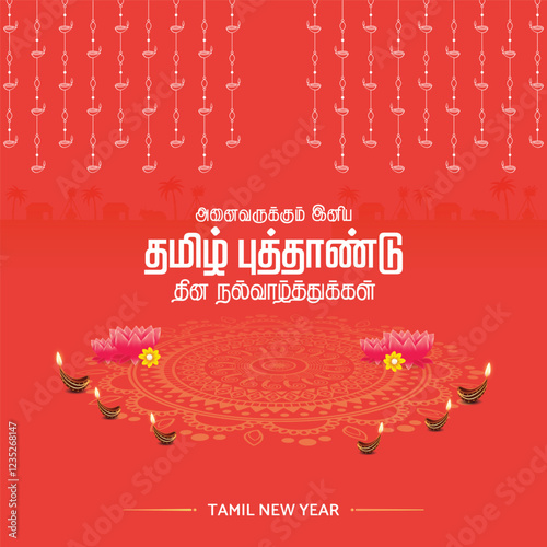 Tamil New Year Background. Happy Pongal celebrations greetings. Vector illustration template for Poster, Banner, Greeting, Card, Flyer, Post.